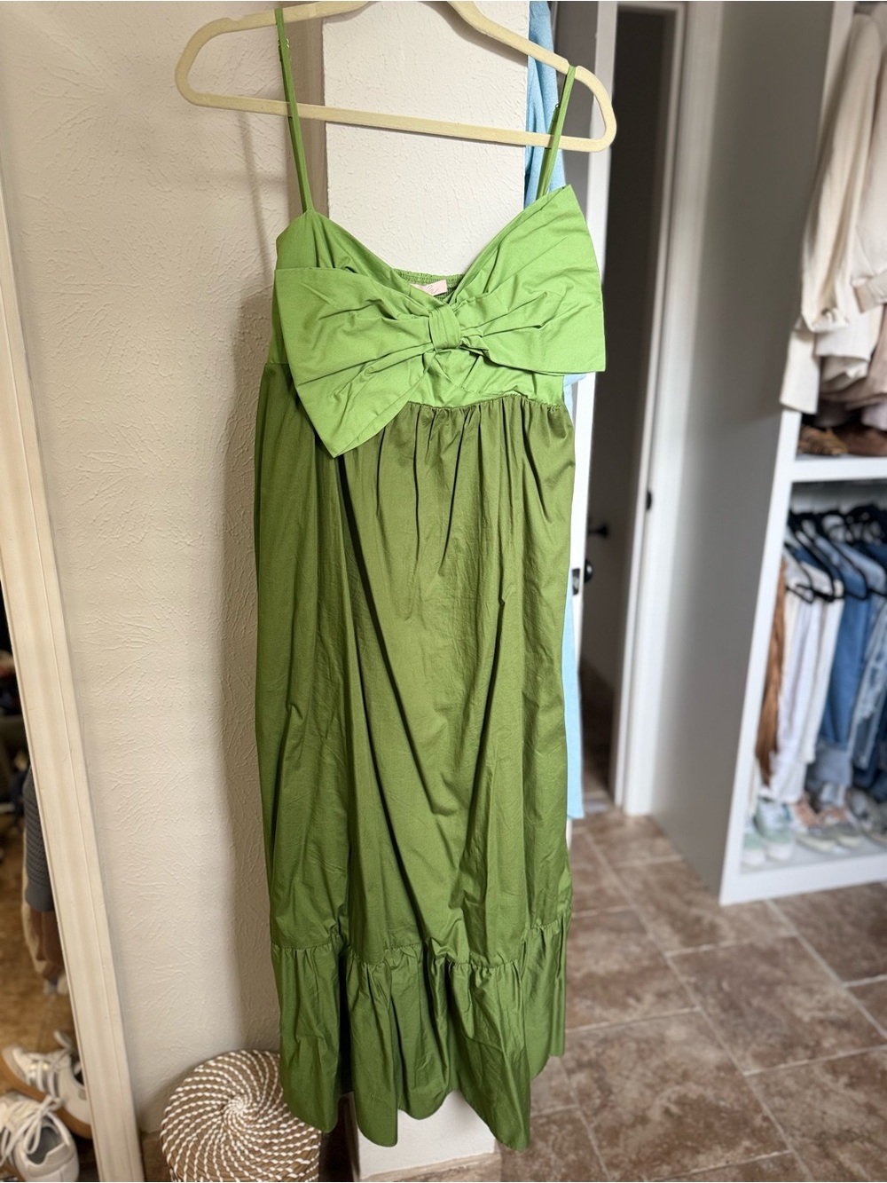 Anthropologie Two-Tone Green Bow-Front Maxi Dress